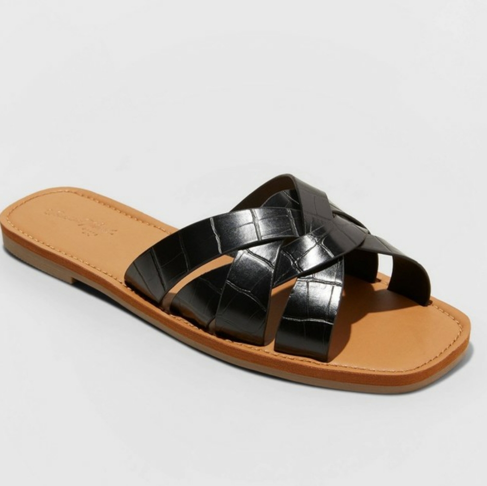UNIVERSAL THREAD Kyra Black Croco Slides Sandals
